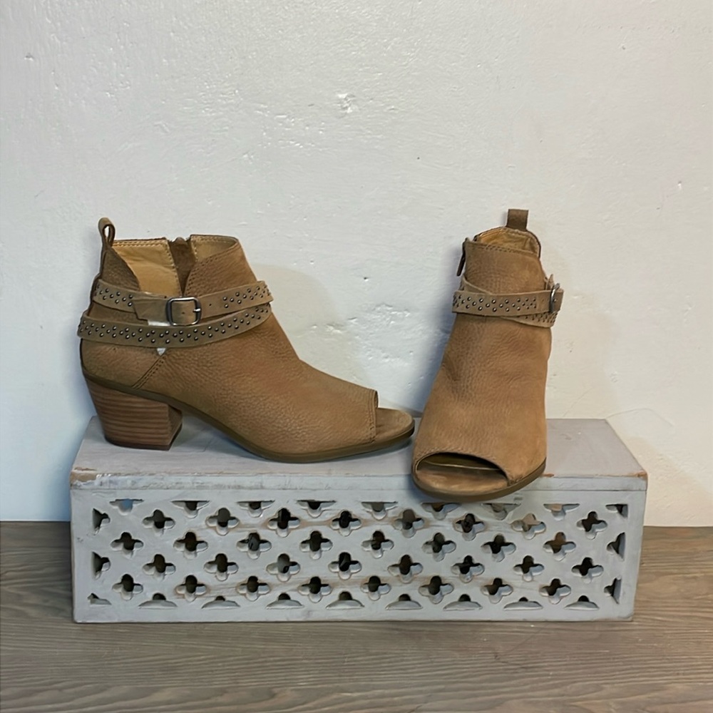 Lucky Brand Open Tow Leather Wrap Strap Ankle Boot #0205